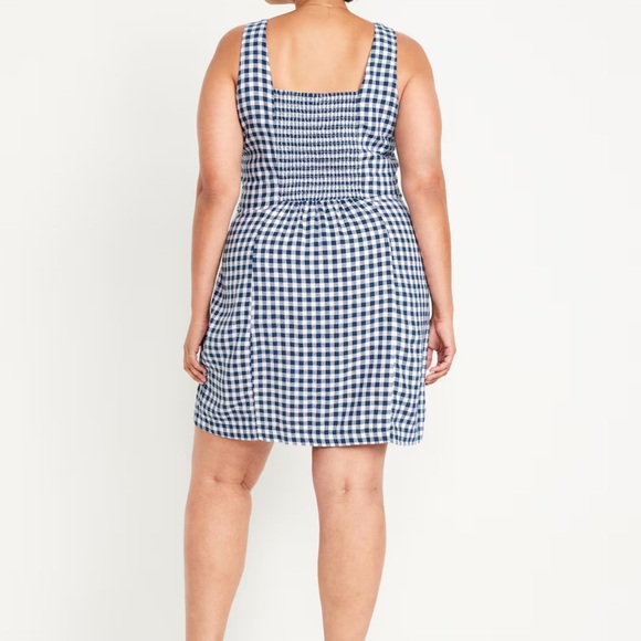 NWT OLD NAVY Sleeveless Linen-Blend Mini Dress Color: Blue Gingham - Picture 7 of 8